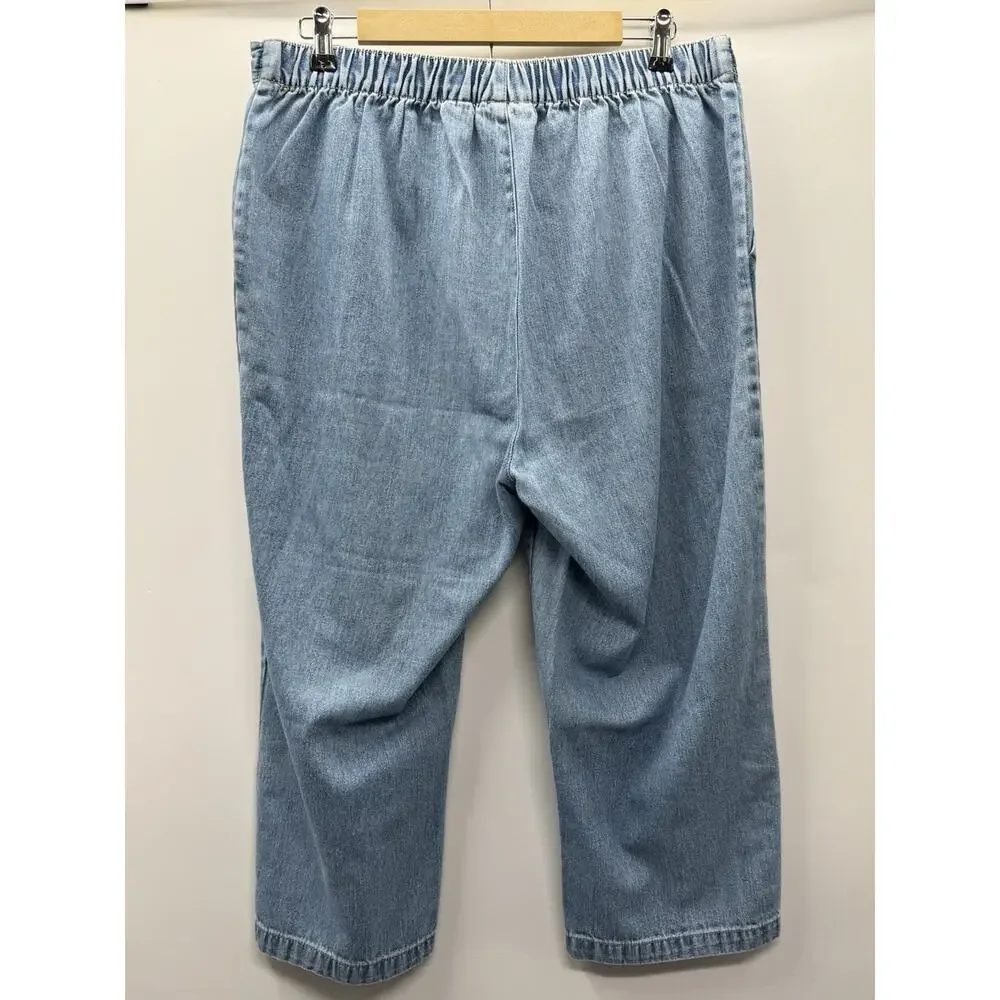 Paradise Bay Denim Capri Pants Women Size 16 Light Wash Pull On Elastic Waist - Picture 2 of 11